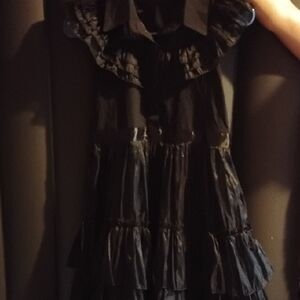 Black Ruffled Tiered Sundress with Dress Shirt Collar